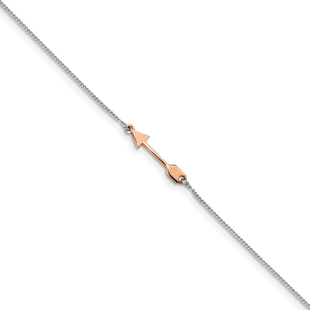 Sterling Silver, Rose-Tone Arrow And 1mm Curb Chain Anklet, 9-10 Inch, Item A8843 by The Black Bow Jewelry Co.