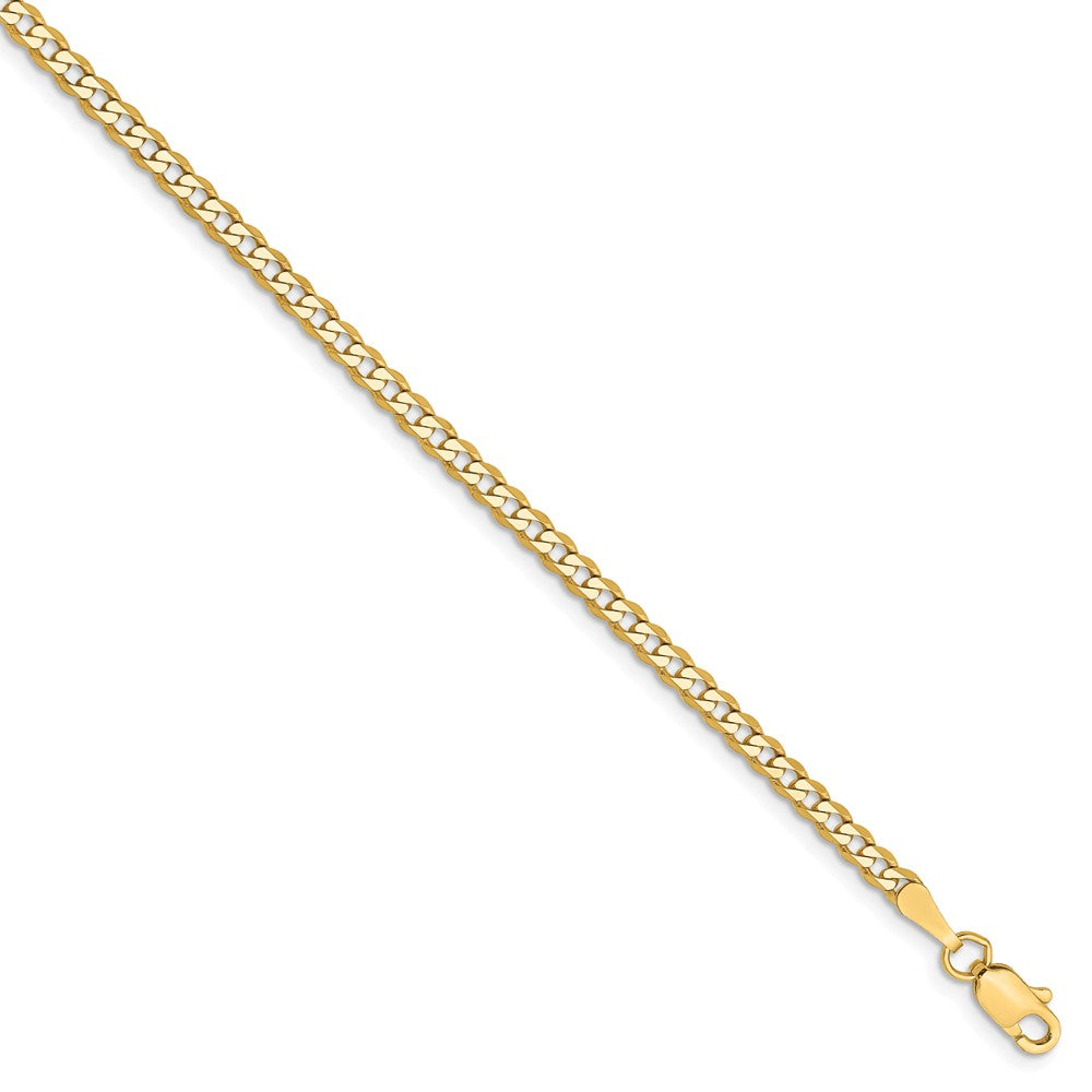 14k Yellow Gold 2.3mm Solid Beveled Curb Chain Anklet