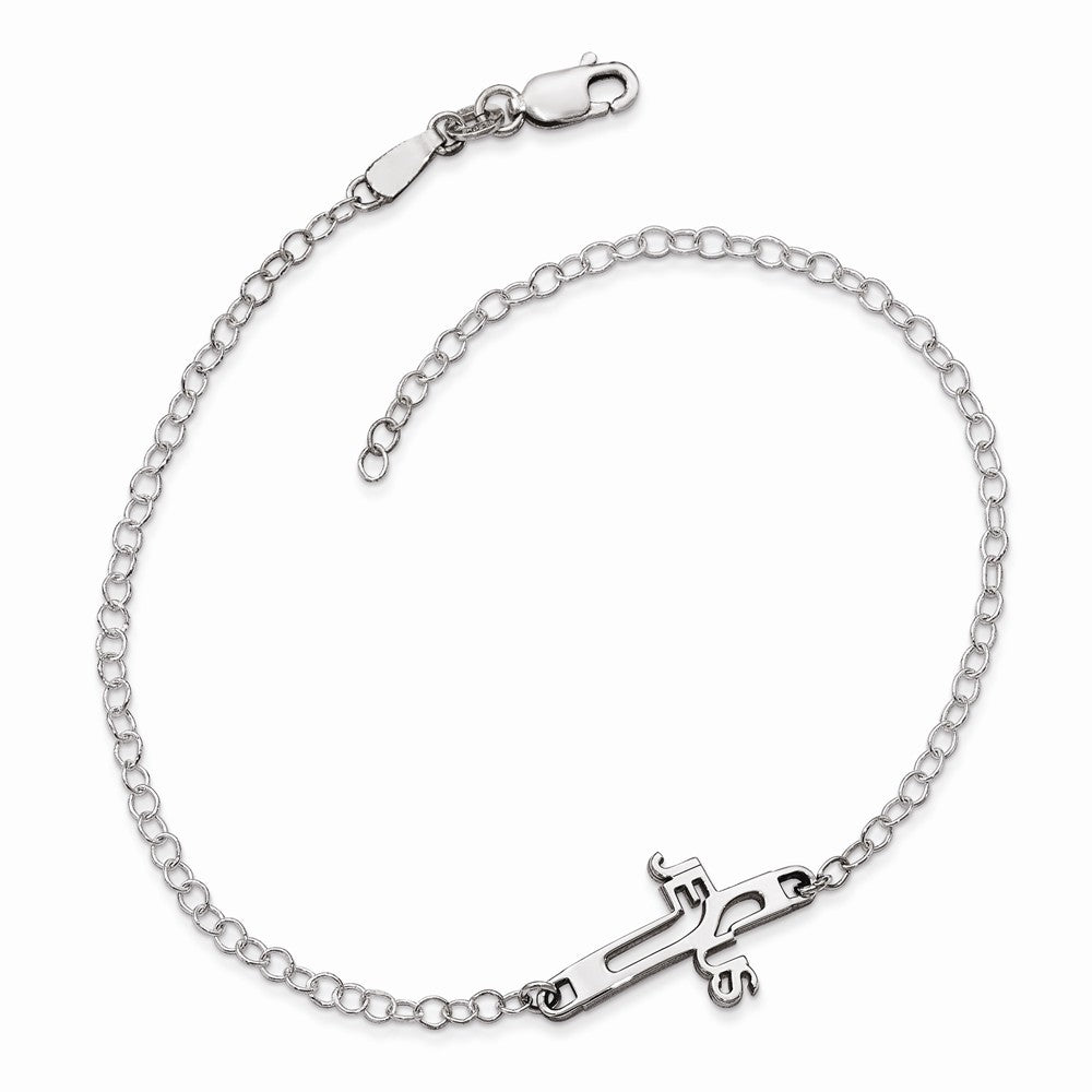 Rhodium Plated Sterling Silver Jesus Cross Anklet, 9.5 Inch, Item A8857 by The Black Bow Jewelry Co.