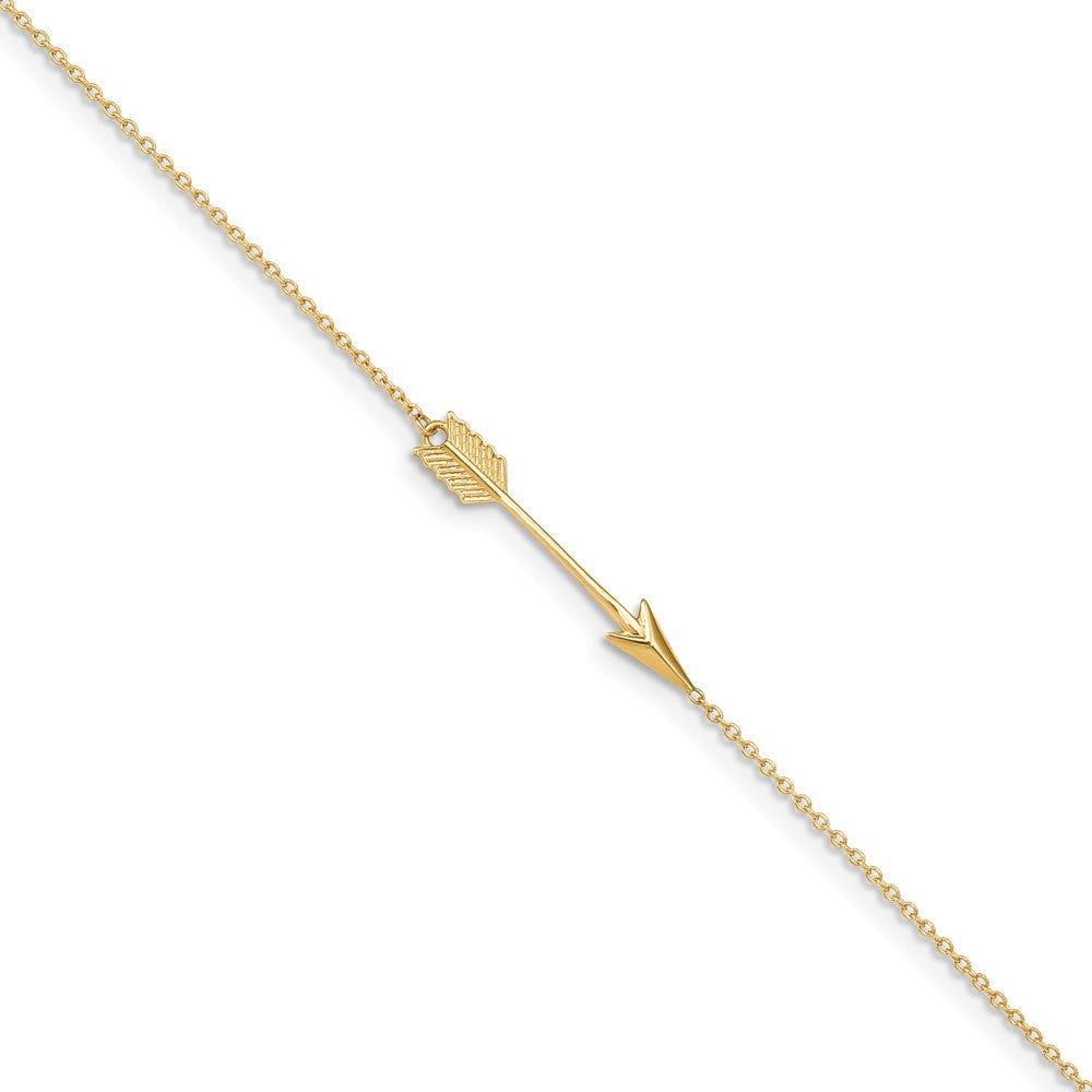 14k Yellow Gold Polished Arrow And 1mm Cable Chain Anklet, 9-10 Inch, Item A8858 by The Black Bow Jewelry Co.