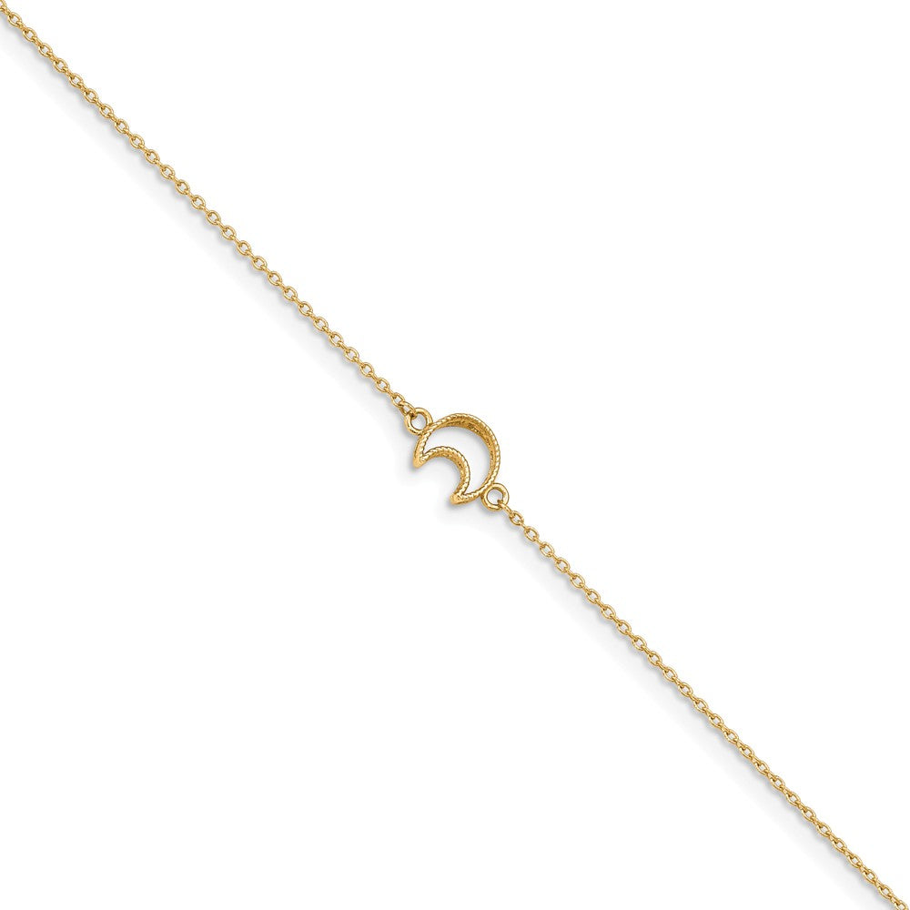 14k Yellow Gold Crescent Moon And 1mm Cable Chain Anklet, 10-11 Inch, Item A8859 by The Black Bow Jewelry Co.