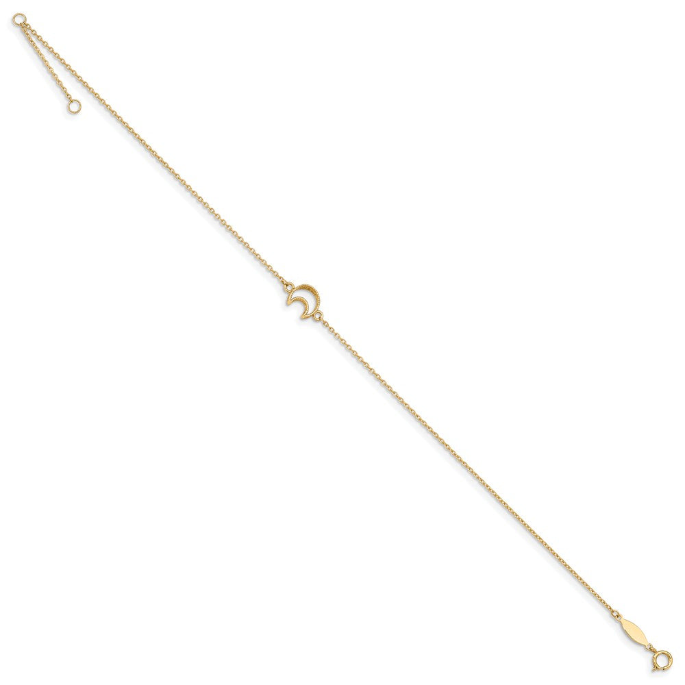 Alternate view of the 14k Yellow Gold Crescent Moon And 1mm Cable Chain Anklet, 10-11 Inch by The Black Bow Jewelry Co.