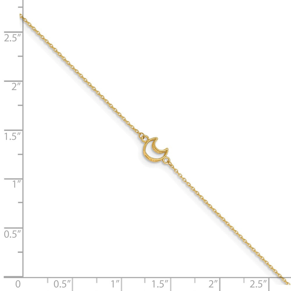 Alternate view of the 14k Yellow Gold Crescent Moon And 1mm Cable Chain Anklet, 10-11 Inch by The Black Bow Jewelry Co.