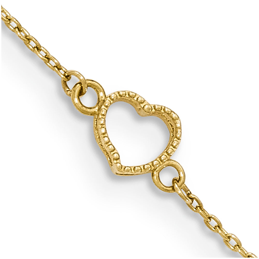 Alternate view of the 14k Yellow Gold 7mm Open Heart And 0.6mm Cable Chain Anklet, 9-10 Inch by The Black Bow Jewelry Co.