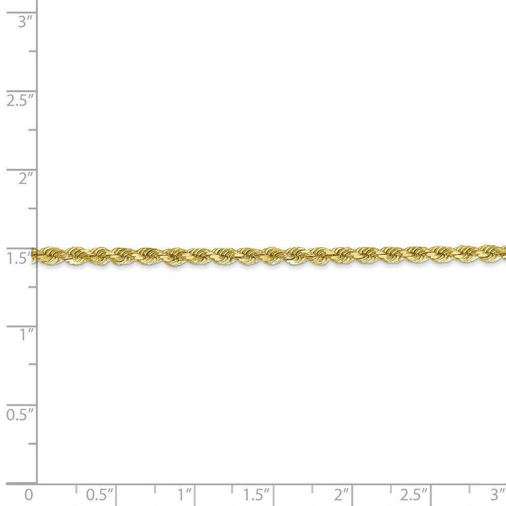 Alternate view of the 2.75mm 10k Yellow Gold Solid D/C Rope Chain Anklet or Bracelet, 9 Inch by The Black Bow Jewelry Co.