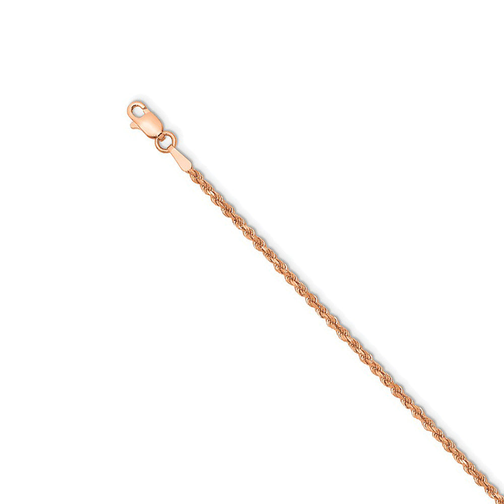 14k Rose Gold 1.75mm Handmade D/C Rope Chain Anklet, 10 Inch, Item A8879 by The Black Bow Jewelry Co.