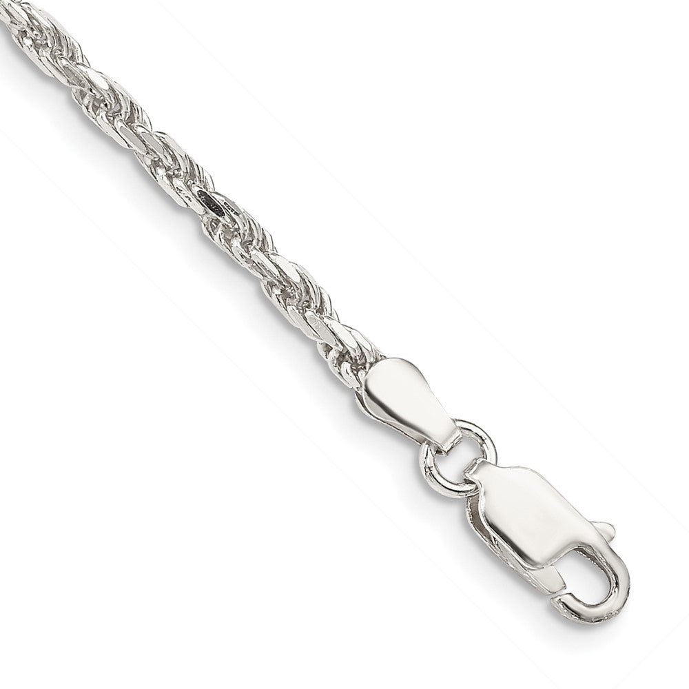 2.5mm Sterling Silver Diamond Cut Solid Rope Chain Anklet, Item A8905-A by The Black Bow Jewelry Co.