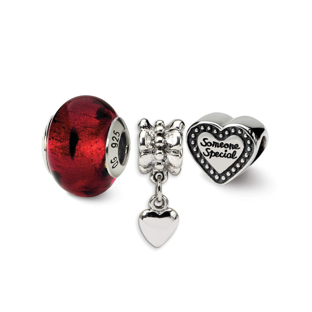 Someone Special Red Glass &amp; Sterling Silver Bead Charm Set of 3, Item B10028 by The Black Bow Jewelry Co.
