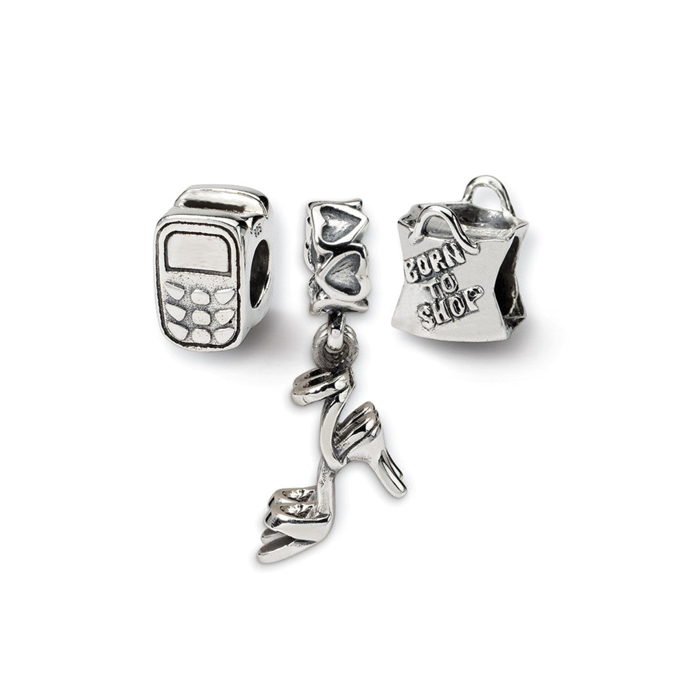 Sterling Silver Stylish Girl Bead Charm Set of 3, Item B10033 by The Black Bow Jewelry Co.
