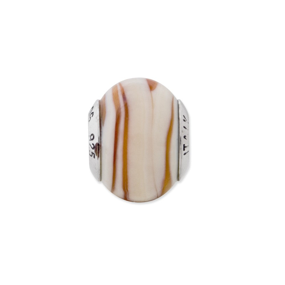 Alternate view of the Carmel/White Italian Murano Glass &amp; Sterling Silver Bead Charm, 14mm by The Black Bow Jewelry Co.