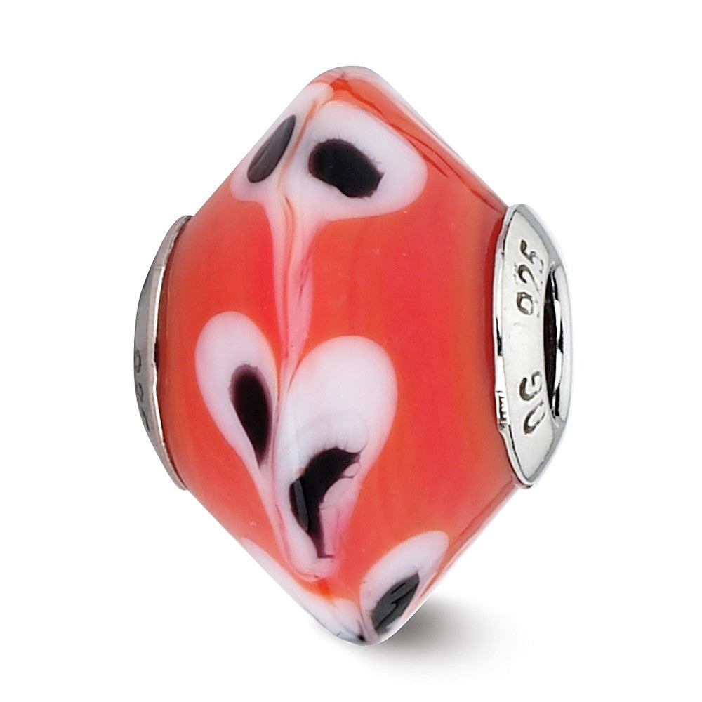 Red with Dots Murano Glass &amp; Sterling Silver Bead Charm, 17mm, Item B10107 by The Black Bow Jewelry Co.