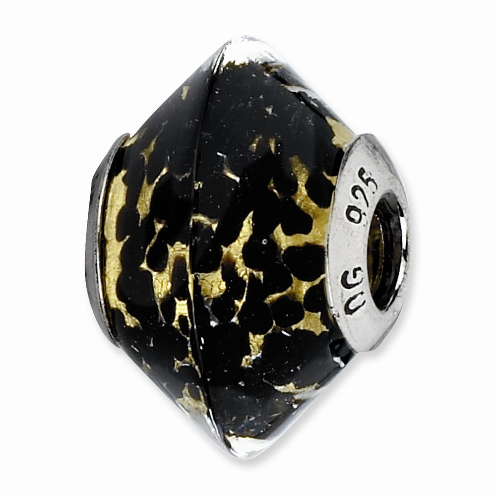 Black/Yellow Murano Glass &amp; Sterling Silver Bead Charm, 17mm, Item B10133 by The Black Bow Jewelry Co.