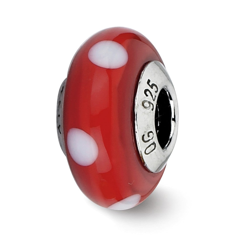 Red with White Dots Murano Glass &amp; Sterling Silver Bead Charm, 13mm, Item B10147 by The Black Bow Jewelry Co.