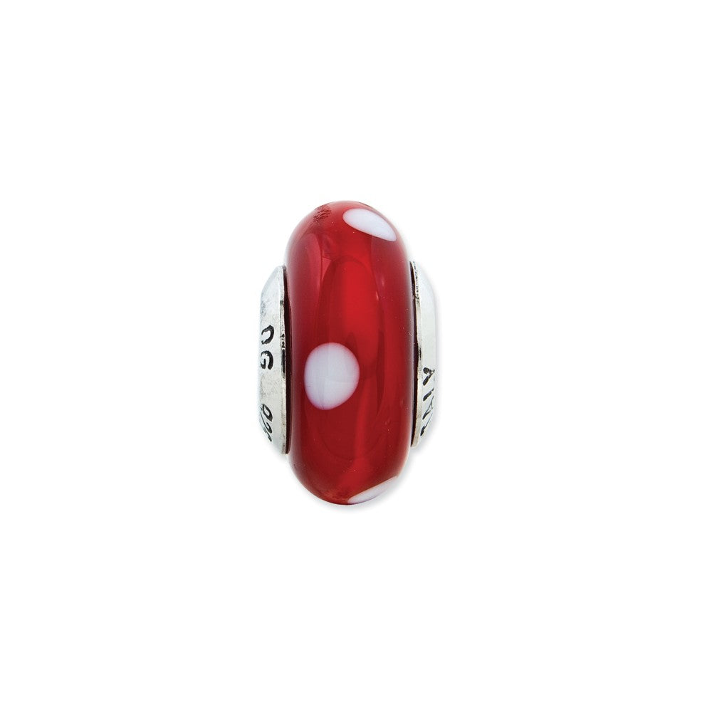 Alternate view of the Red with White Dots Murano Glass &amp; Sterling Silver Bead Charm, 13mm by The Black Bow Jewelry Co.