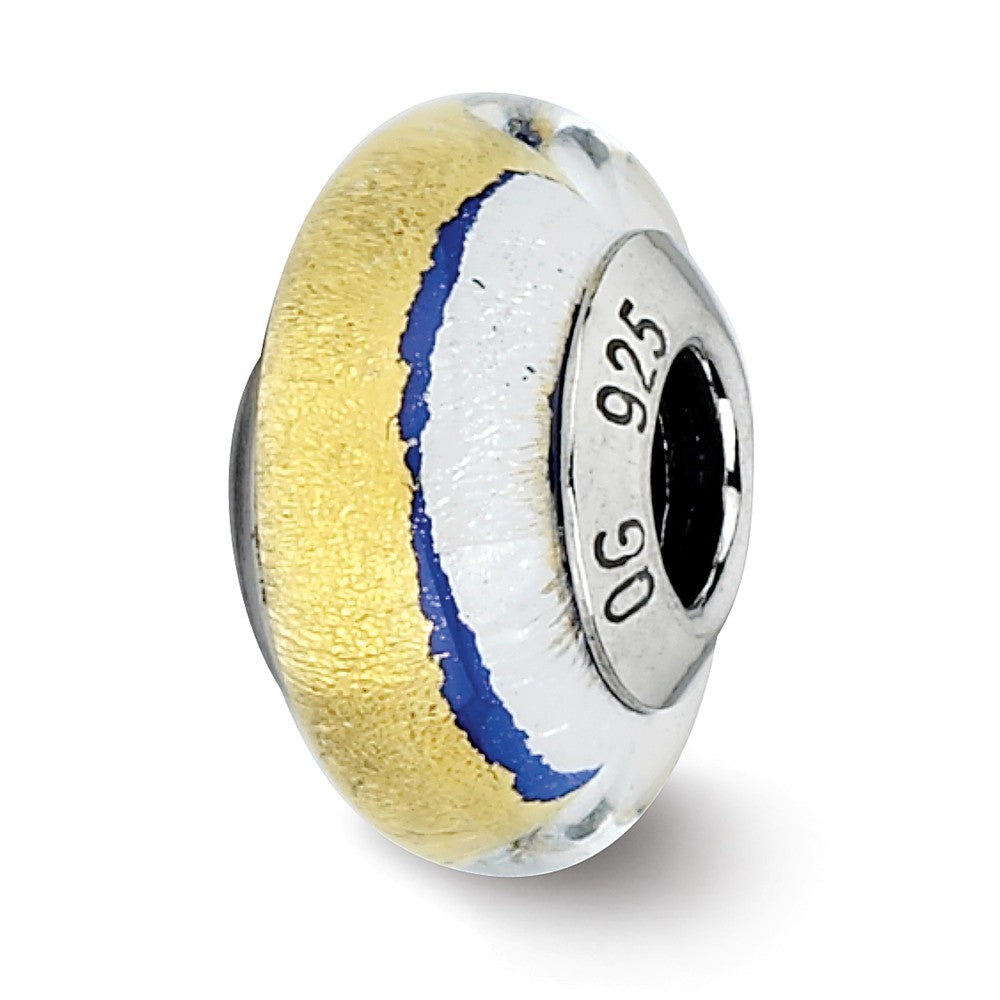 Blue/Gold/Silver Murano Glass &amp; Sterling Silver Bead Charm, 13mm, Item B10158 by The Black Bow Jewelry Co.