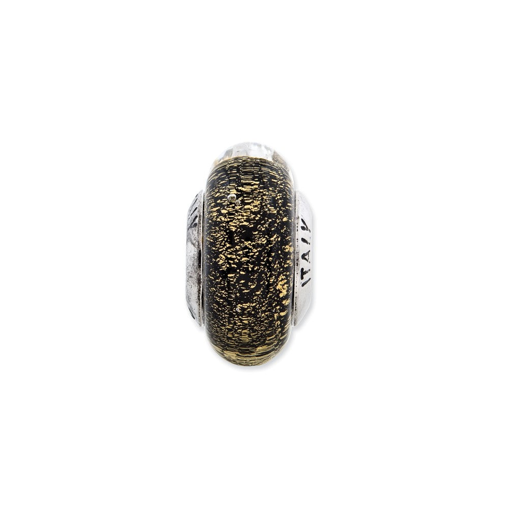 Alternate view of the Black/Golden Italian Murano &amp; Sterling Silver Bead Charm, 14mm by The Black Bow Jewelry Co.