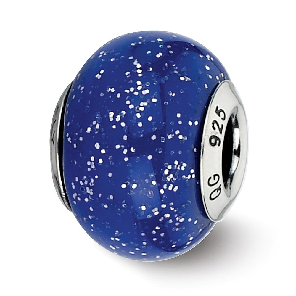 Dark Blue with Sparkles Murano &amp; Sterling Silver Bead Charm, 15mm, Item B10216 by The Black Bow Jewelry Co.