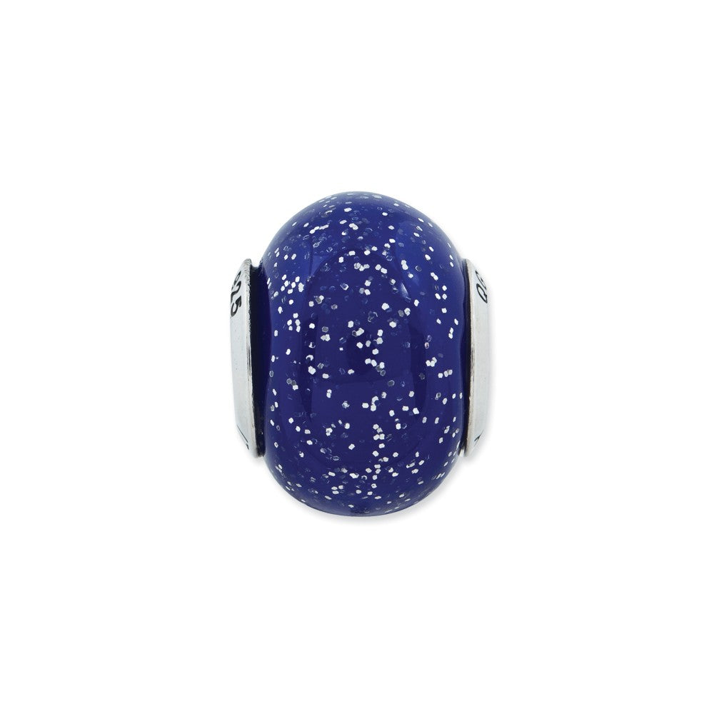 Alternate view of the Dark Blue with Sparkles Murano &amp; Sterling Silver Bead Charm, 15mm by The Black Bow Jewelry Co.
