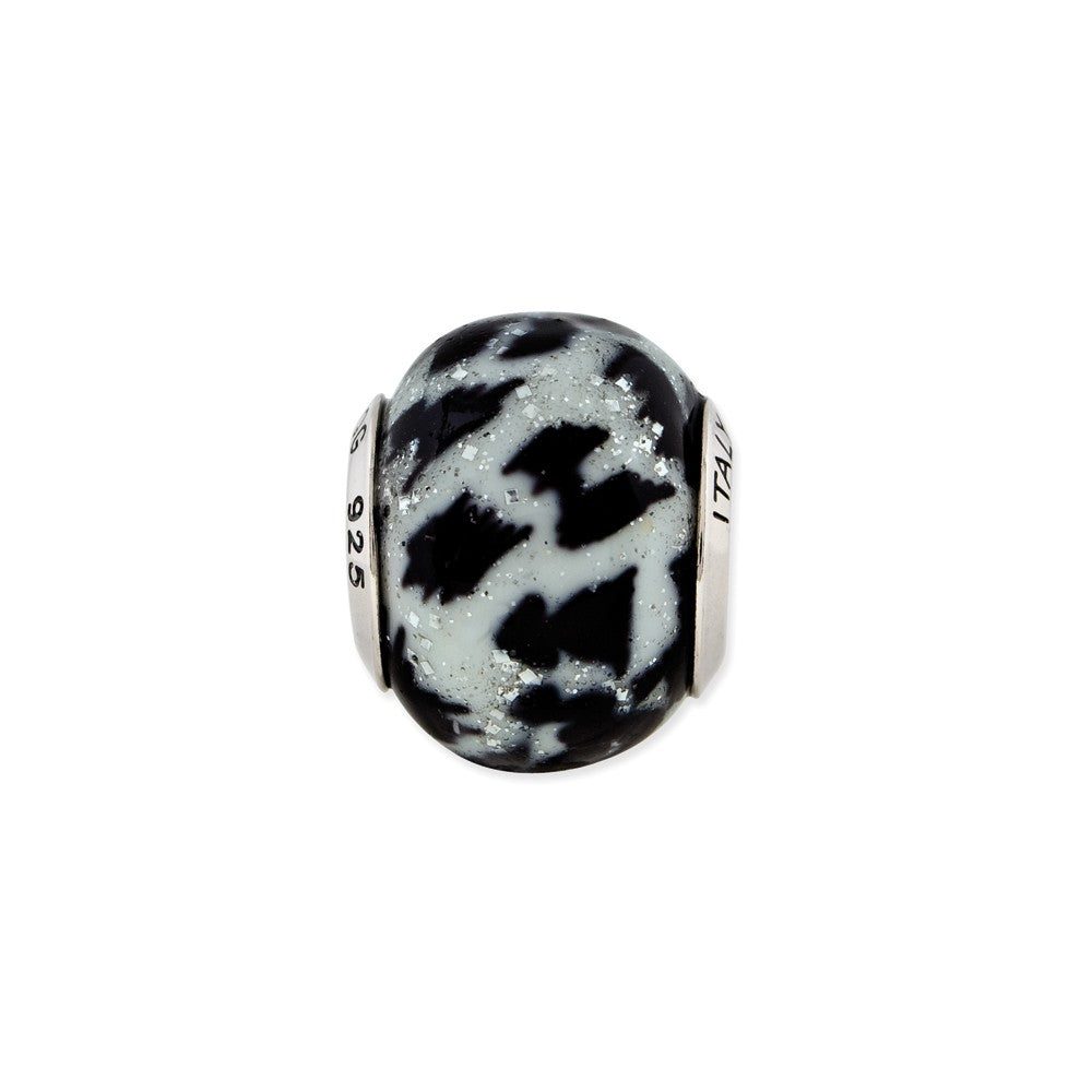 Alternate view of the White &amp; Black Glitter Overlay Glass &amp; Sterling Silver Bead Charm, 15mm by The Black Bow Jewelry Co.