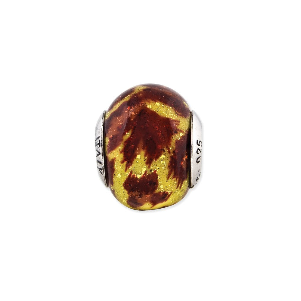 Alternate view of the Sterling Silver Yellow &amp; Brown Glitter Overlay Glass Bead Charm, 15mm by The Black Bow Jewelry Co.