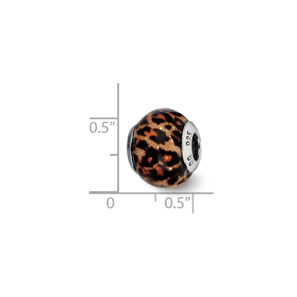 Alternate view of the Brown Jaguar Glitter Overlay Glass &amp; Sterling Silver Bead Charm, 15mm by The Black Bow Jewelry Co.