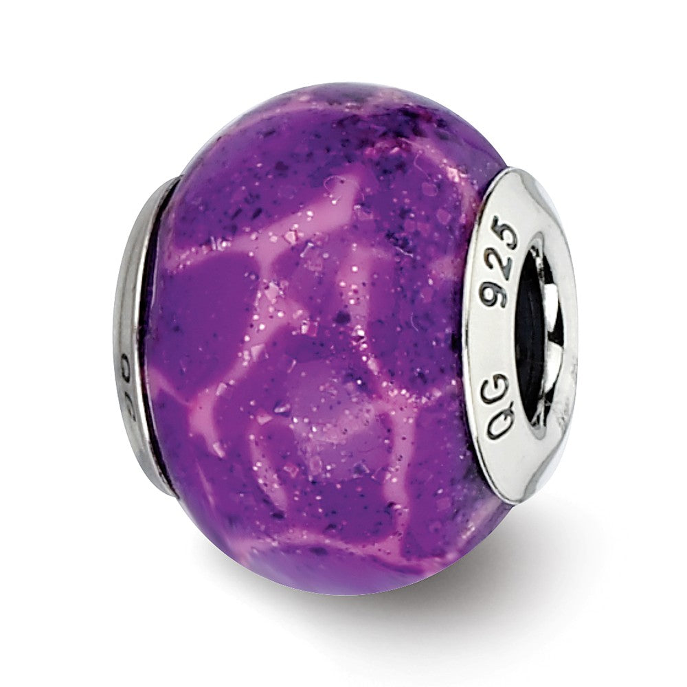 Purple, Pink, Glitter Overlay Glass &amp; Sterling Silver Bead Charm, 15mm, Item B10223 by The Black Bow Jewelry Co.