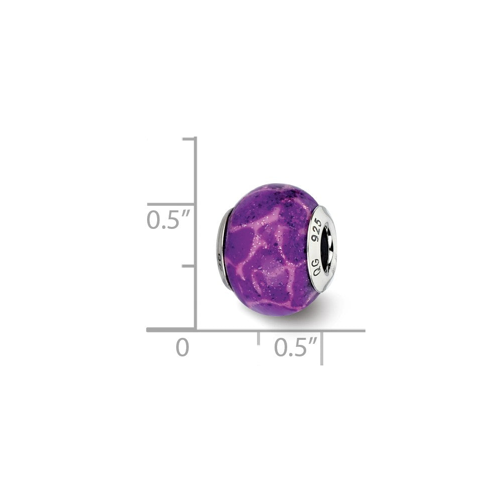 Alternate view of the Purple, Pink, Glitter Overlay Glass &amp; Sterling Silver Bead Charm, 15mm by The Black Bow Jewelry Co.