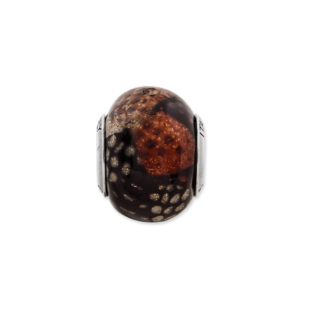 Alternate view of the Brown, Black, Glitter Overlay Glass &amp; Sterling Silver Bead Charm, 15mm by The Black Bow Jewelry Co.