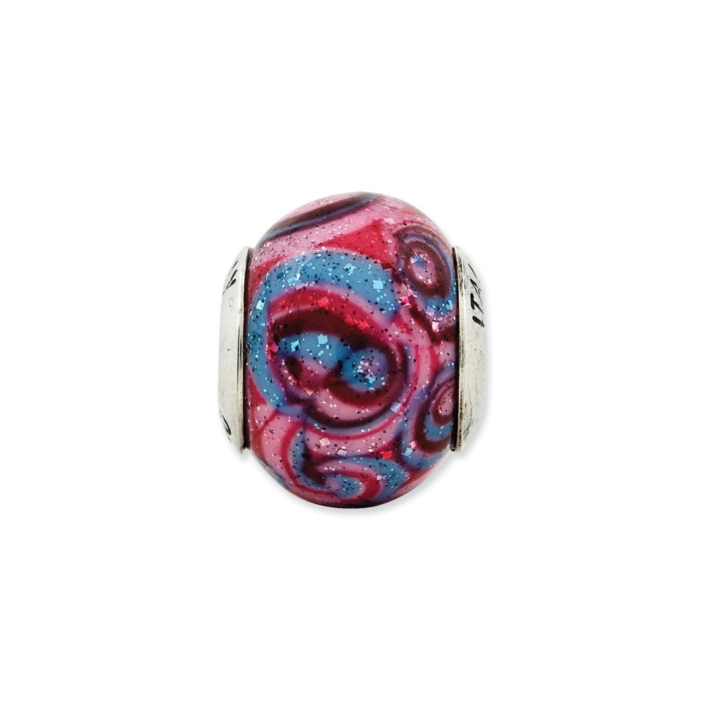 Alternate view of the Pink, Purple Swirls Overlay Glass &amp; Sterling Silver Bead Charm, 15mm by The Black Bow Jewelry Co.