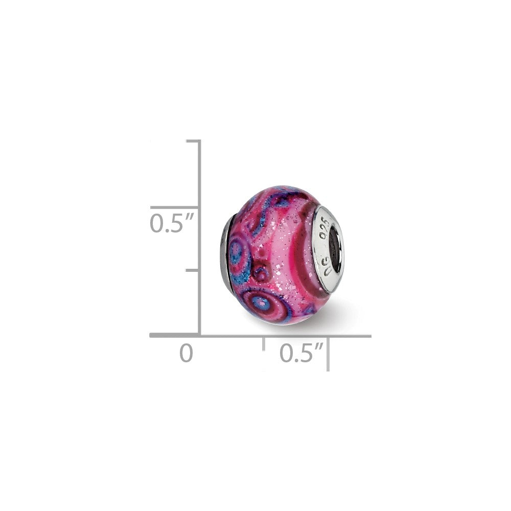 Alternate view of the Pink, Purple Swirls Overlay Glass &amp; Sterling Silver Bead Charm, 15mm by The Black Bow Jewelry Co.