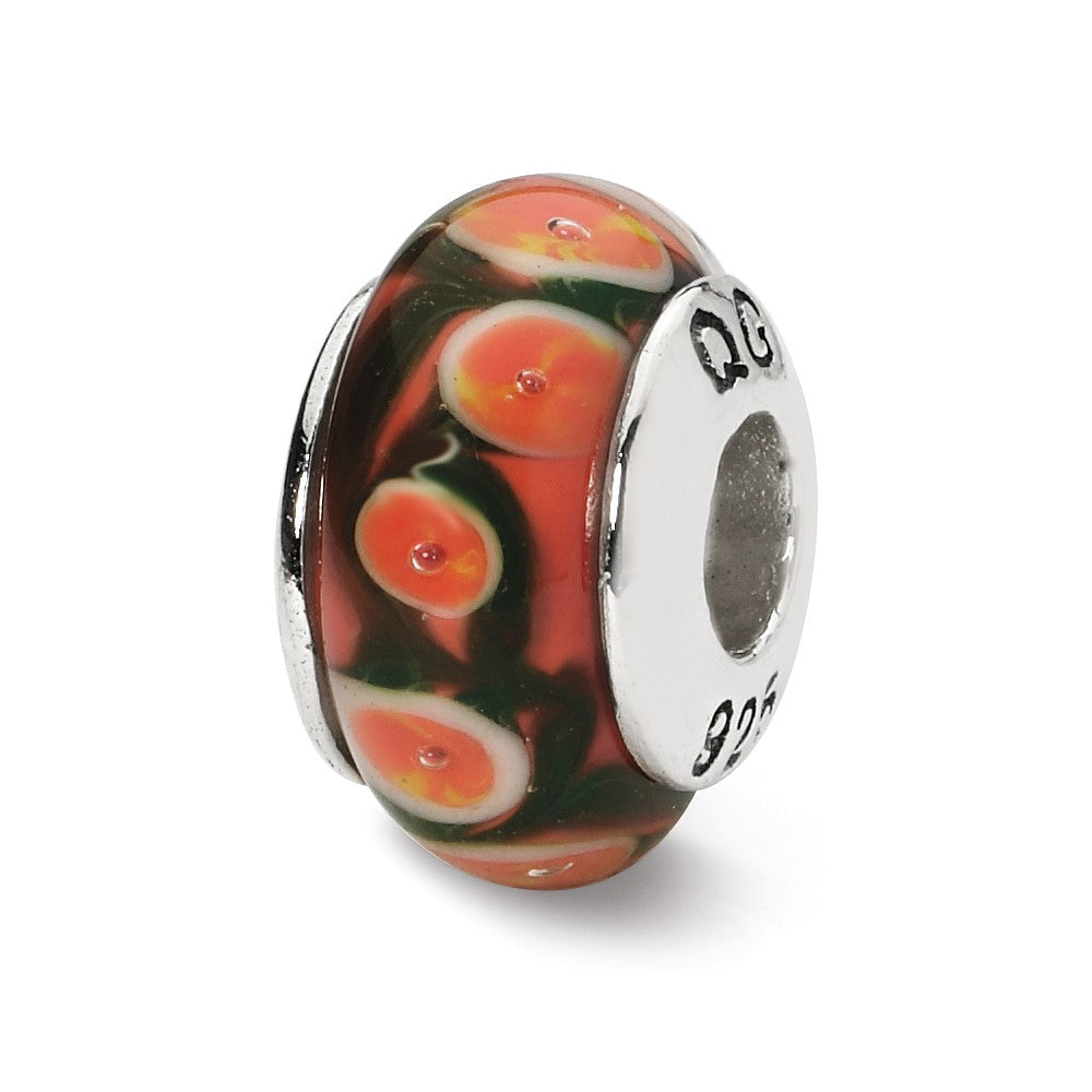 Red, Orange Hand-Blown Glass &amp; Sterling Silver Bead Charm, 13mm, Item B10263 by The Black Bow Jewelry Co.