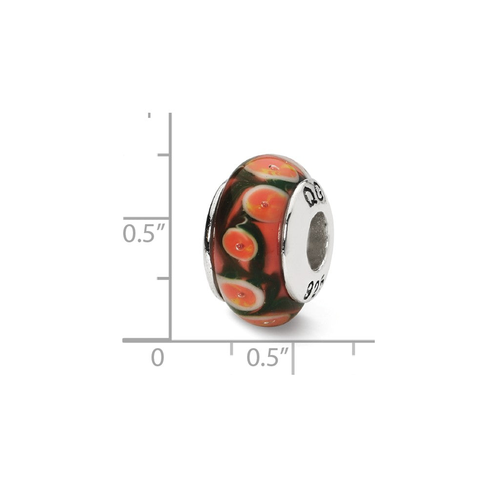 Alternate view of the Red, Orange Hand-Blown Glass &amp; Sterling Silver Bead Charm, 13mm by The Black Bow Jewelry Co.