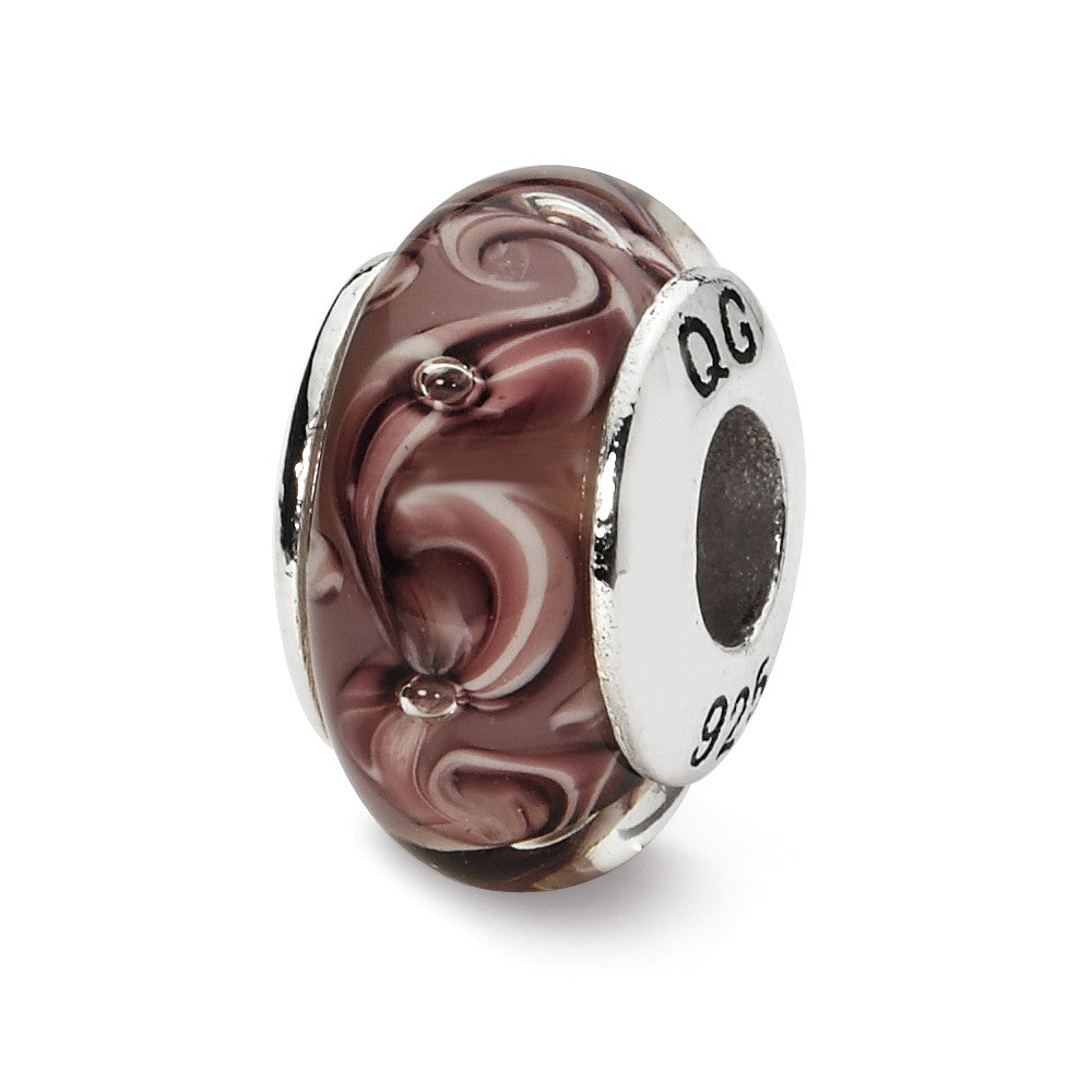 Purple Swirl Hand-Blown Glass &amp; Sterling Silver Bead Charm, 13mm, Item B10270 by The Black Bow Jewelry Co.