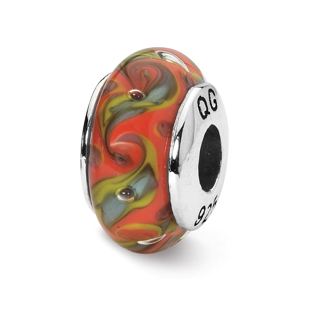 Red, Teal Swirl Hand-Blown Glass &amp; Sterling Silver Bead Charm, 13mm, Item B10275 by The Black Bow Jewelry Co.