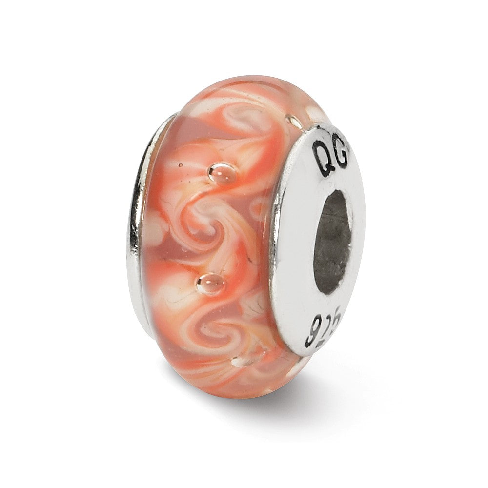 Pink, Red Swirl Hand-Blown Glass &amp; Sterling Silver Bead Charm, 13mm, Item B10284 by The Black Bow Jewelry Co.