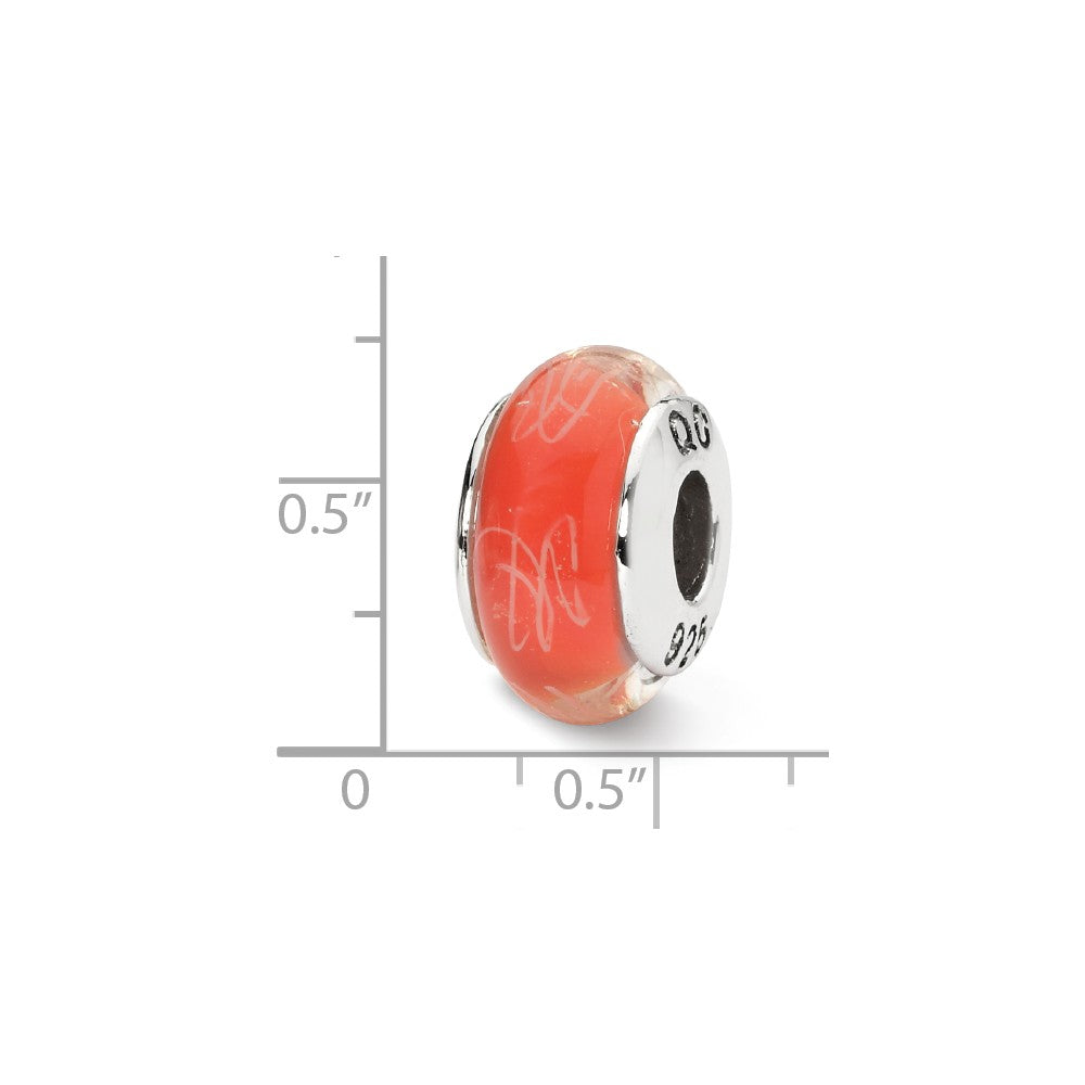 Alternate view of the Orange, White Scribbles Glass &amp; Sterling Silver Bead Charm, 13mm by The Black Bow Jewelry Co.
