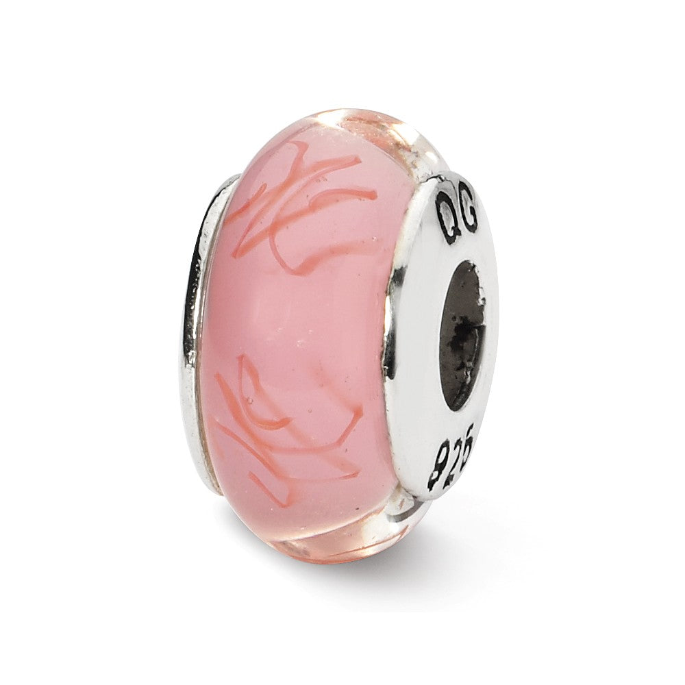 Sterling Silver Pink, Red Scribbles Hand-Blown Glass Bead Charm, 13mm, Item B10290 by The Black Bow Jewelry Co.