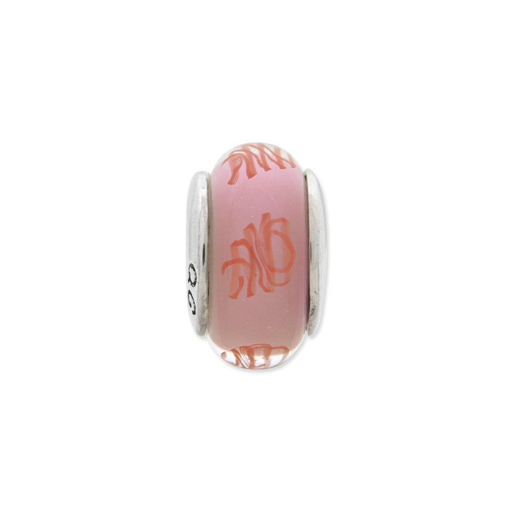 Alternate view of the Sterling Silver Pink, Red Scribbles Hand-Blown Glass Bead Charm, 13mm by The Black Bow Jewelry Co.