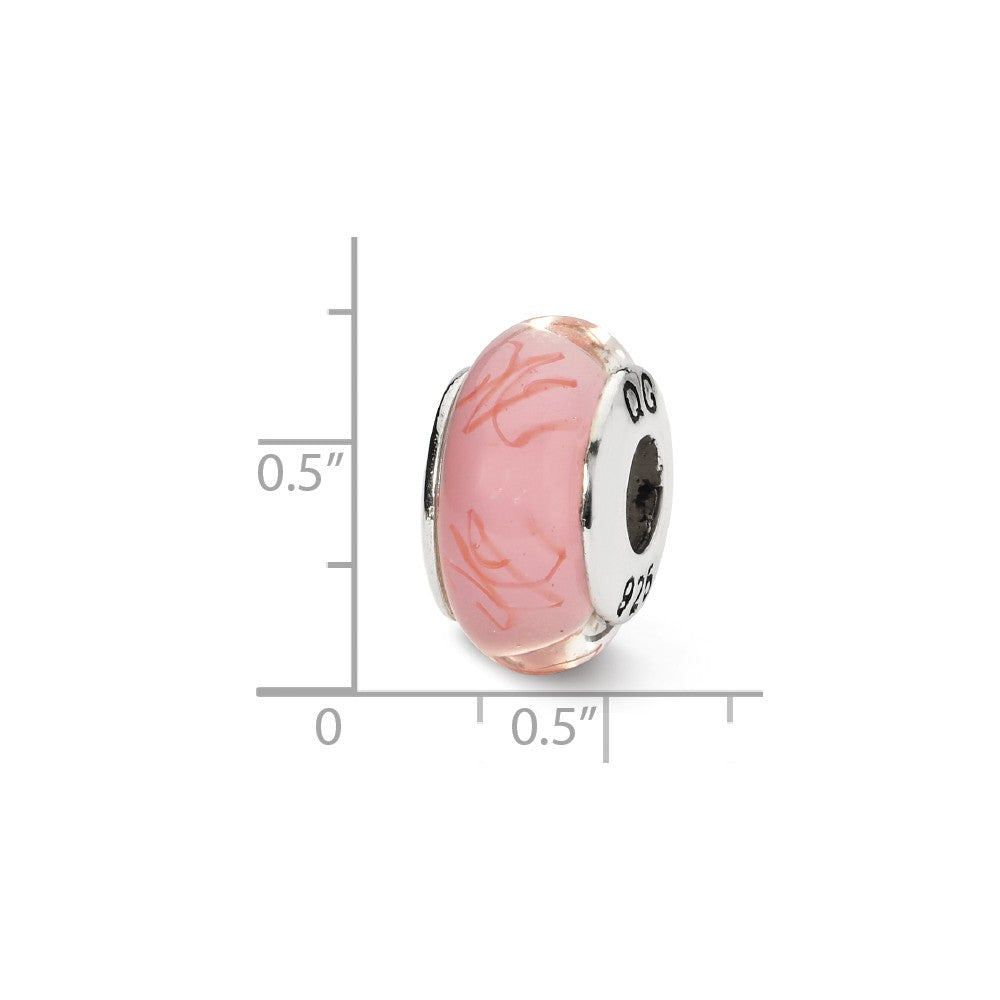 Alternate view of the Sterling Silver Pink, Red Scribbles Hand-Blown Glass Bead Charm, 13mm by The Black Bow Jewelry Co.