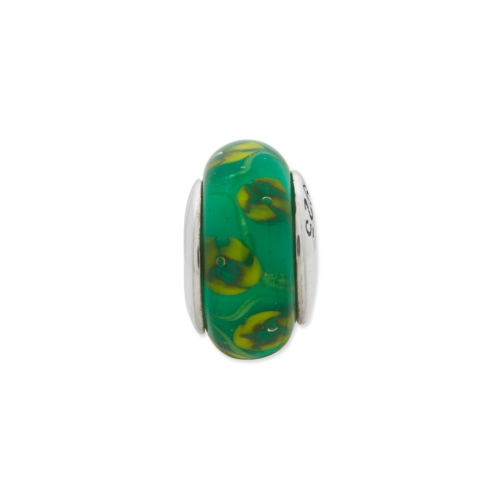 Alternate view of the Green Hand-Blown Glass &amp; Sterling Silver Bead Charm, 13mm by The Black Bow Jewelry Co.