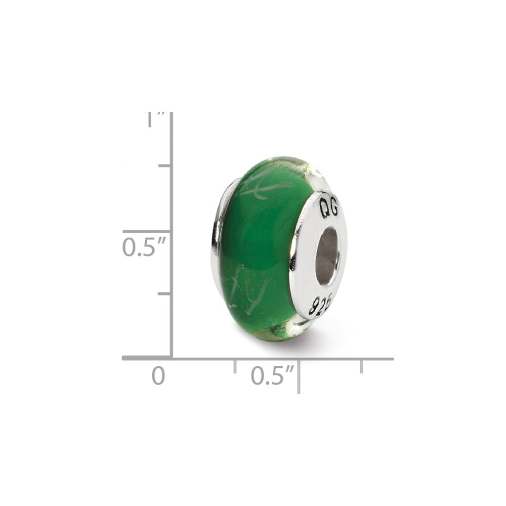 Alternate view of the Green, White Scribbles Glass &amp; Sterling Silver Bead Charm, 13mm by The Black Bow Jewelry Co.