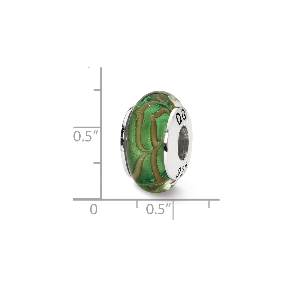 Alternate view of the Light Green, Tan Swirl Glass &amp; Sterling Silver Bead Charm, 13mm by The Black Bow Jewelry Co.