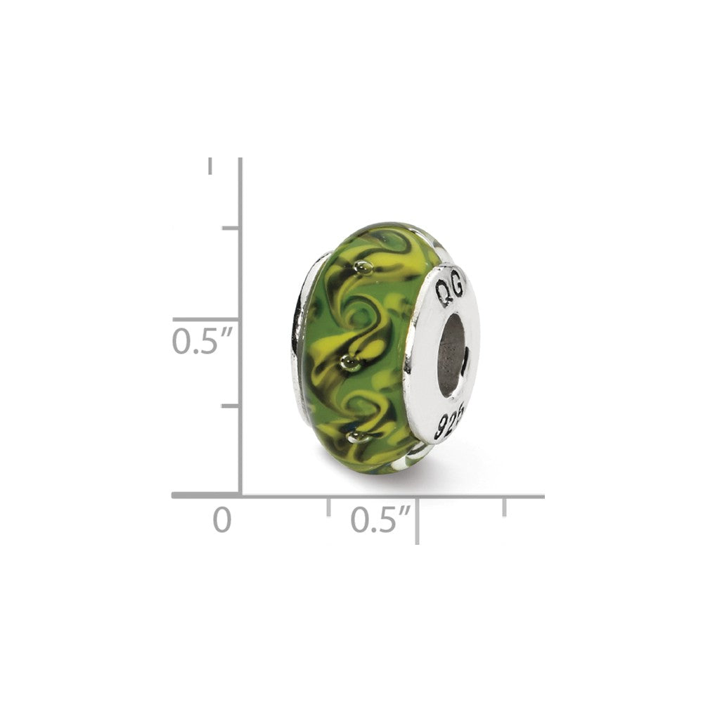 Alternate view of the Green/Yellow Swirl Hand-Blown Glass &amp; Sterling Silver Bead Charm, 13mm by The Black Bow Jewelry Co.