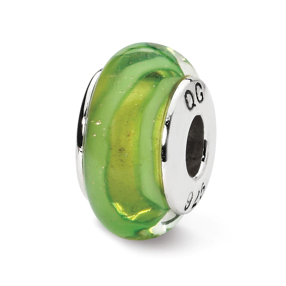 Light Green Hand-Blown Glass &amp; Sterling Silver Bead Charm, 13mm, Item B10307 by The Black Bow Jewelry Co.