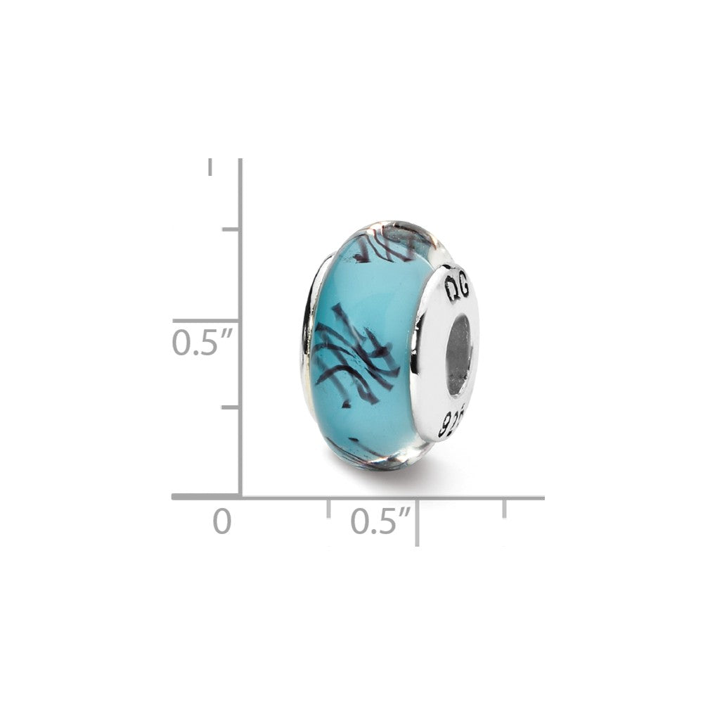 Alternate view of the Blue, Black Scribble Glass &amp; Sterling Silver Bead Charm, 13mm by The Black Bow Jewelry Co.