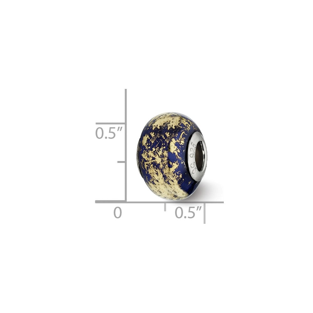 Alternate view of the Dark Blue w/Gold Foil Ceramic &amp; Sterling Silver Bead Charm, 14mm by The Black Bow Jewelry Co.