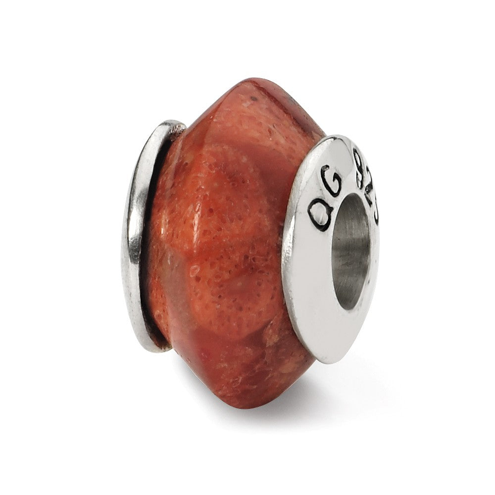 Natural Red Stone &amp; Sterling Silver Bead Charm, 13mm, Item B10365 by The Black Bow Jewelry Co.