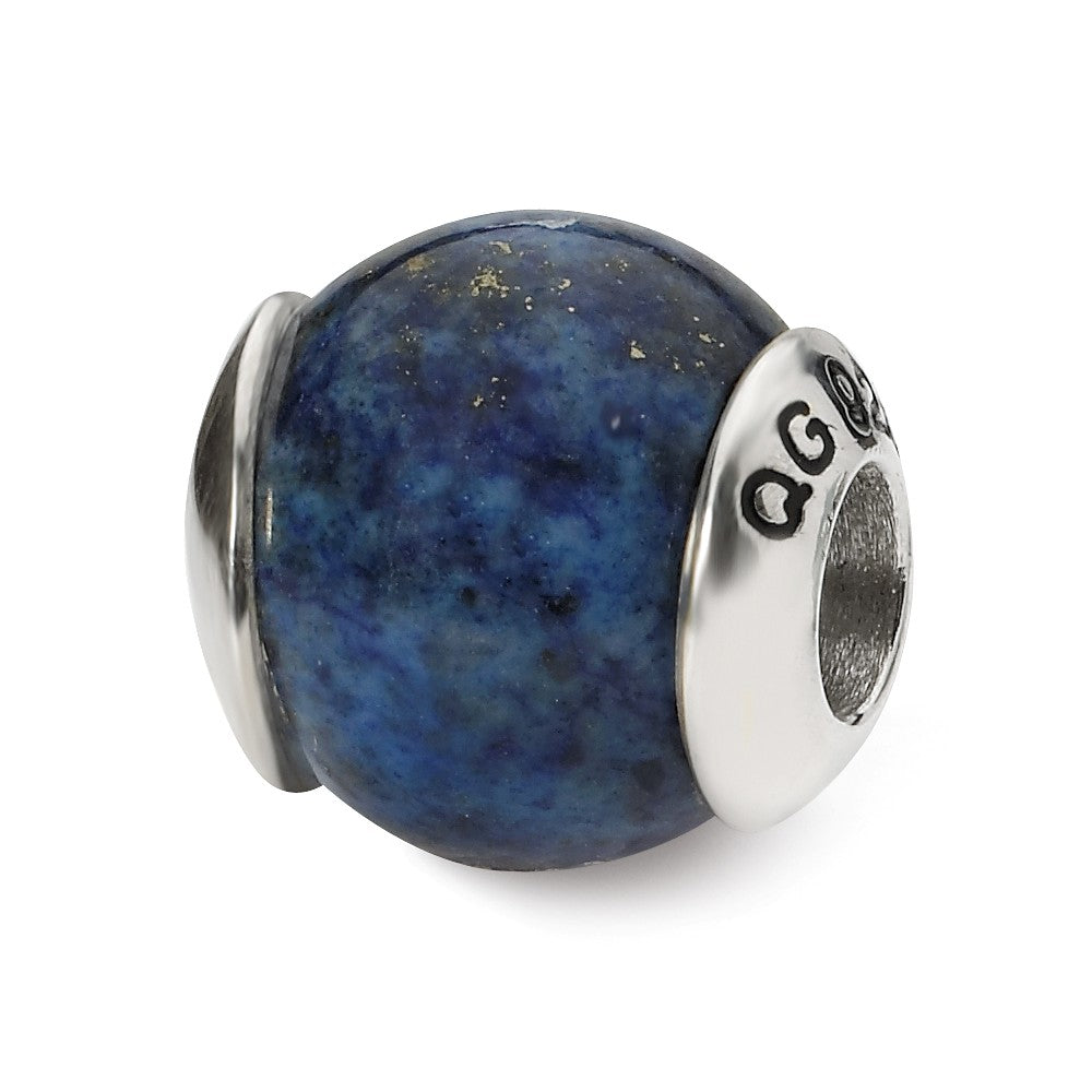 Lapis Stone & Sterling Silver Bead Charm, 11 x 12mm, Item B10371 by The Black Bow Jewelry Co.