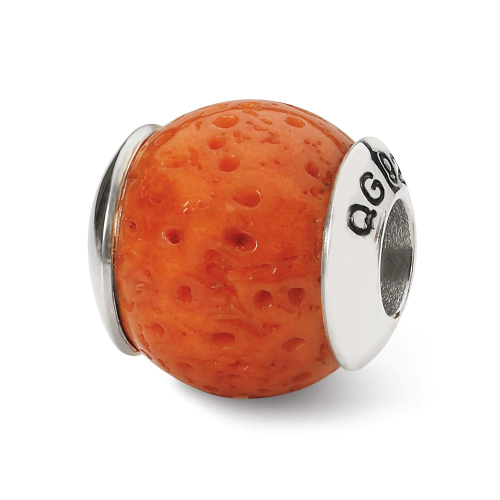 Coral Stone &amp; Sterling Silver Bead Charm, 10mm, Item B10377 by The Black Bow Jewelry Co.