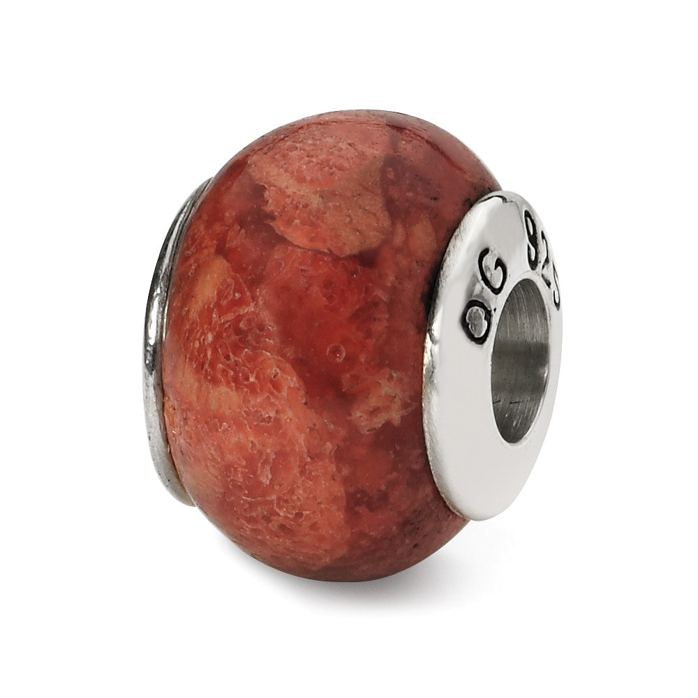Red Natural Stone &amp; Sterling Silver Bead Charm, 10mm, Item B10379 by The Black Bow Jewelry Co.